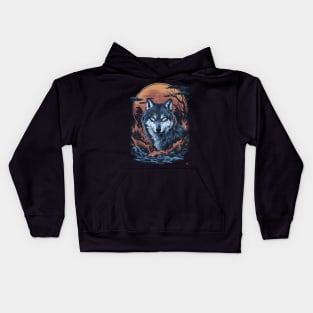 Brooding Wolf Japanese Art Print Kids Hoodie